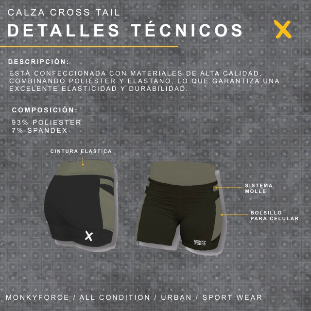 Cross Trail Calza short leggins Negro con verde